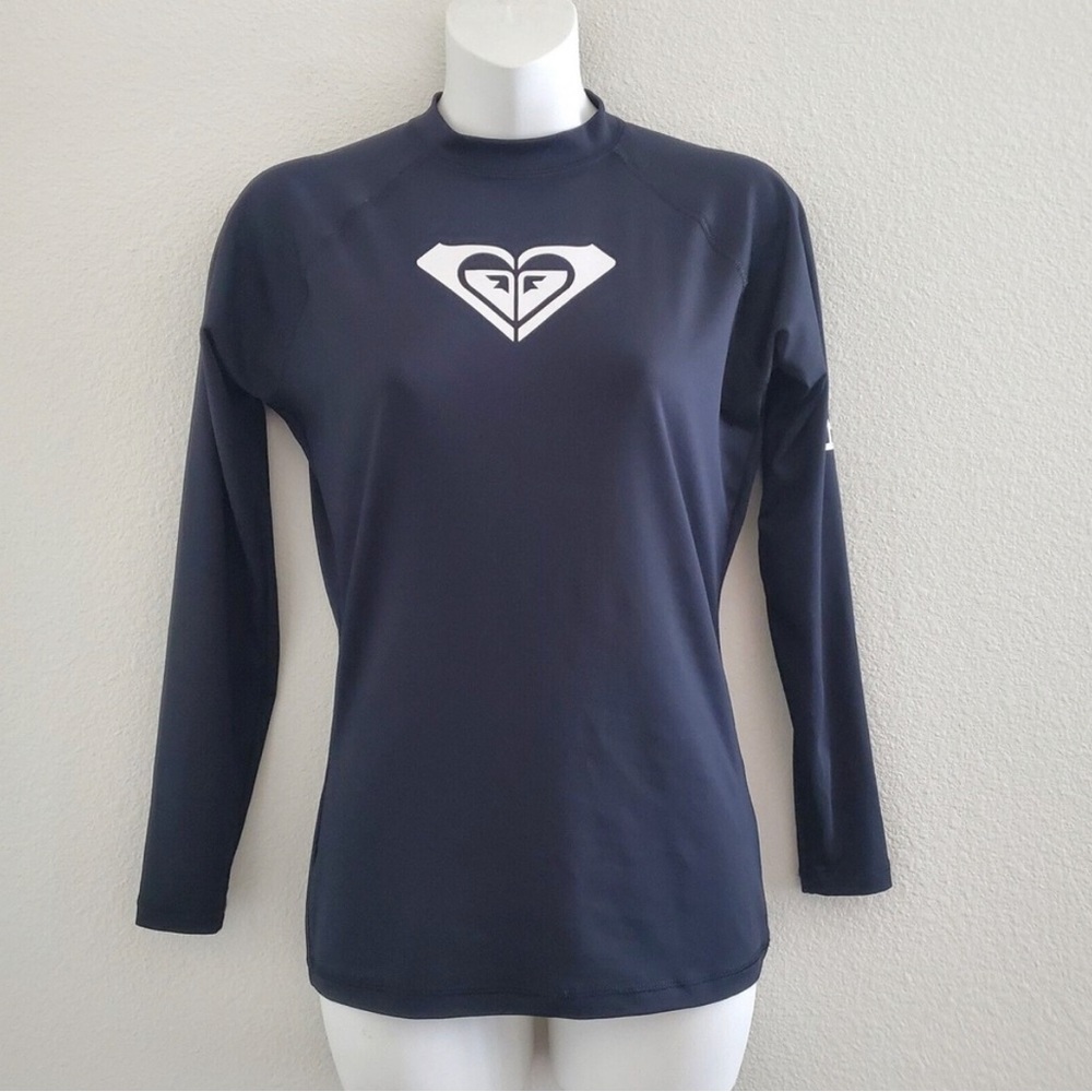 Roxy Long Sleeve Rash Guard Large Women's Blue Swim Top UPF 50 Stretch Swimwear
